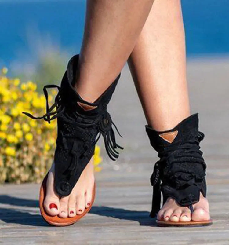 Comfortable Flat Frosted Fringe Sandals